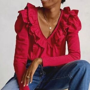 Anthrapology Women's Ruffled Pink Berry Top